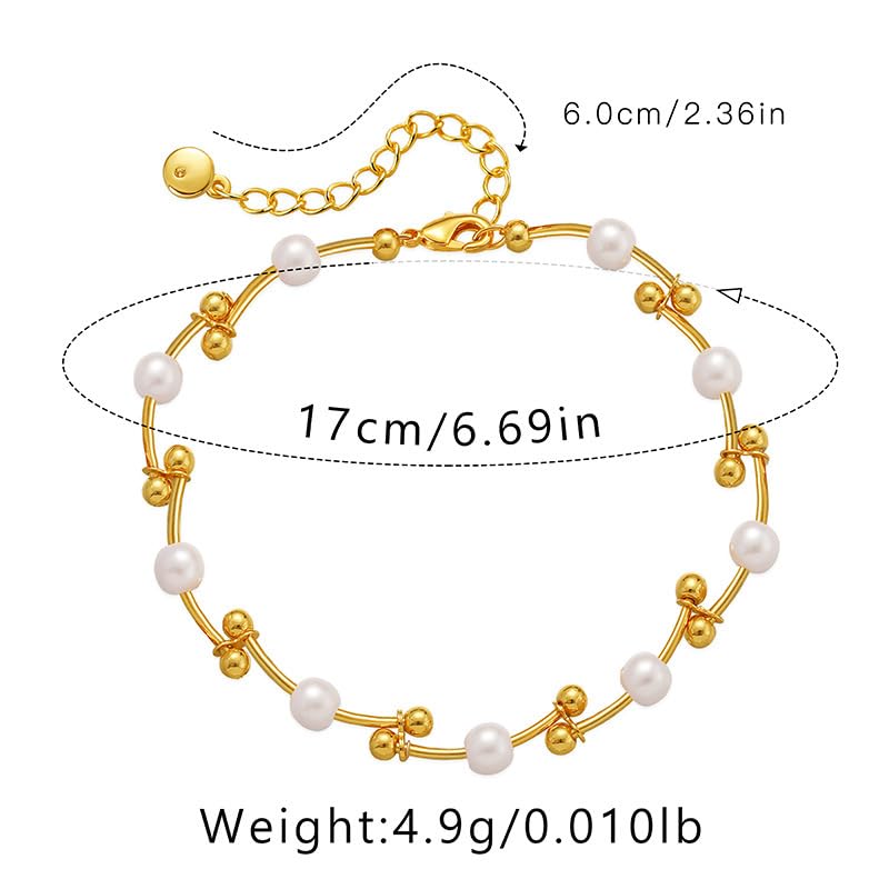 Gold Pearl Bracelet for Women, 18K Gold Plated Dainty Pearls Beaded Chain Bracelet Jewelry Gifts for Women - color: C-Gold 3