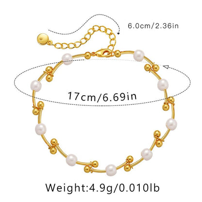 Gold Pearl Bracelet for Women, 18K Gold Plated Dainty Pearls Beaded Chain Bracelet Jewelry Gifts for Women - color: C-Gold 3