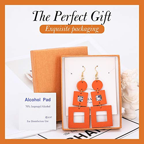 KINIVA Leather Dangle Earrings for Women Trendy, Lightweight Leaf Circle Lightning Earrings Drop, Jewelry Gifts for Women - color: 38 Orange
