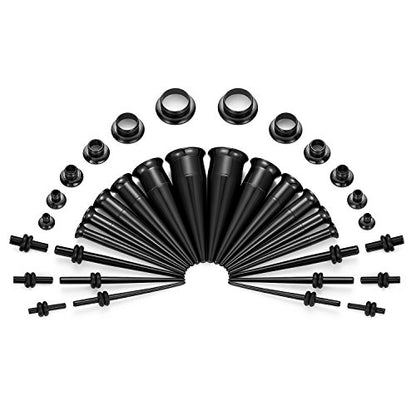 vcmart 14G-00G 36 pcs Ear Gauges Stretching Kit Tapers Plugs Eyelets Implant Grade Steel - color: Style Black