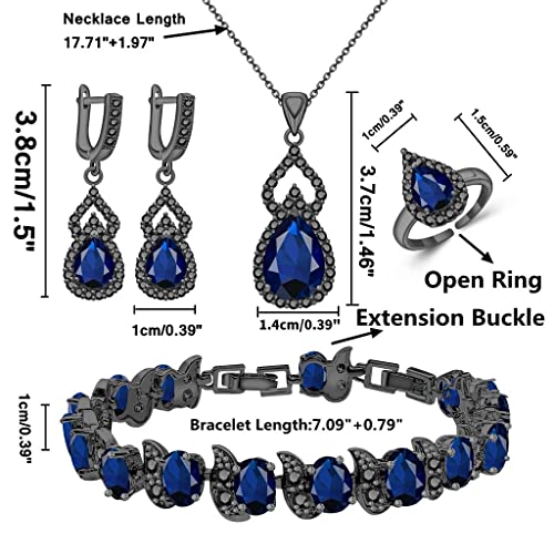 LMXXVJ Women Jewelry Set Platinum Plated Necklace Open Ring Earrings Bracelet Set,Birthday/Anniversary Mother’s Day Jewelry Gifts for Mom/Wife/Sister/Best Friend - color: Black Gun-Blue