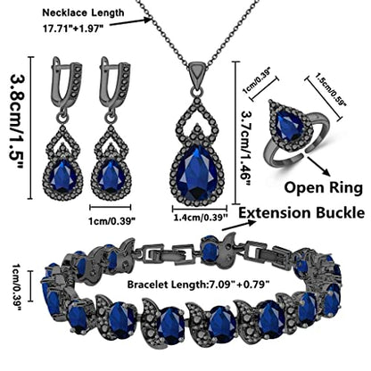 LMXXVJ Women Jewelry Set Platinum Plated Necklace Open Ring Earrings Bracelet Set,Birthday/Anniversary Mother’s Day Jewelry Gifts for Mom/Wife/Sister/Best Friend - color: Black Gun-Blue