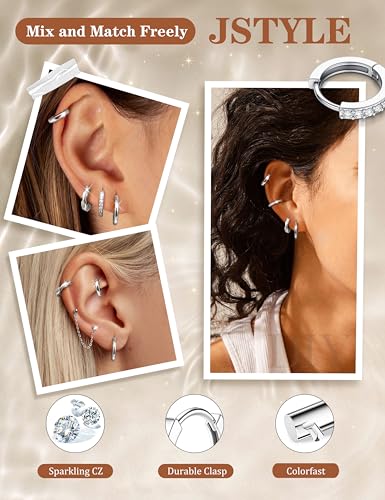 Jstyle Small Gold Hoop Earrings for Women Hypoallergenic Earring Stacks | 4 Pairs Huggie Hoop Earrings, Cartilage Earring Set for Sensitive Ears, Comfort Waterproof Earrings, Ideal Jewelry Gift - color: Silver Style2