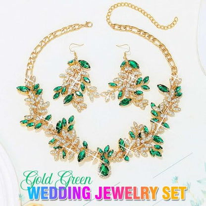 Green Rhinestone Indian Jewelry Set Gold Bridal Wedding Necklace and Earrings Sets Prom Costume Jewelry for Women and Brides - color: Gold Green