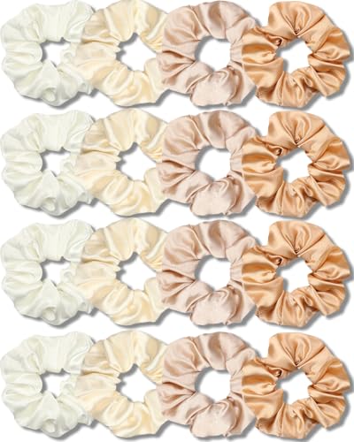 IVARYSS Satin Scrunchies for Women, Soft Than Silk for Hair, Fashion Ties and Bands for Thin | Thick Hair Styling, 16 Pack (Champagne) - color: Champagne