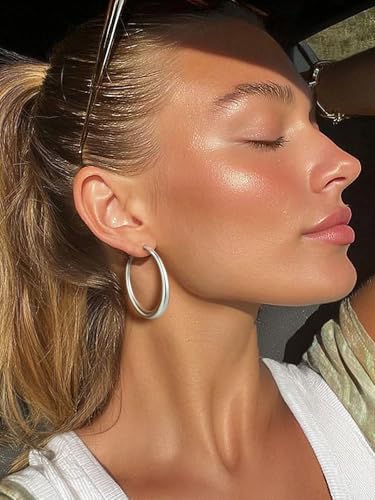 KeyStyle 5mm Thick Hoop Earring，Large Gold Hoop Earrings for Women | Stainless Steel Hoops Earring 14K Gold Plated/Silver/Black Hoop Lightweight Hypoallergenic Hollow Tube Hoop(40/60/80MM) - color: Silver, size: 40mm