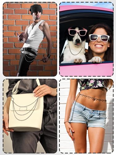 Jadive 5 Pieces Belt Chain Jeans Pants Pocket Waist Multi-Layer Hip Hop Metal Wallet Chain for Men Women - style: Butterfly, Heart, Black