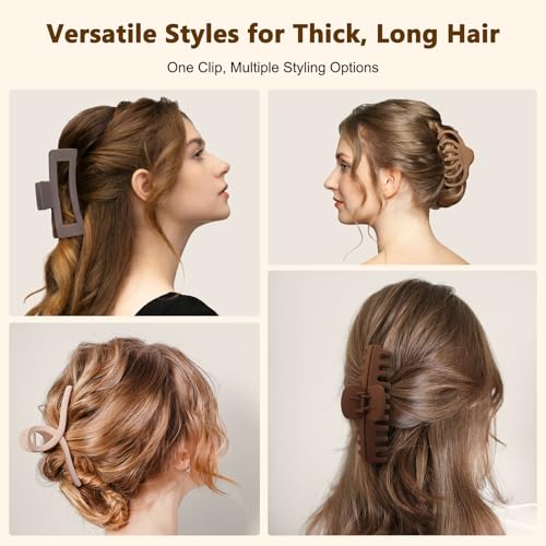 Matte 5 Inch Large Hair Clips for Thick Hair, 4 Pack | Extra large hair claw clips in blush pink, sand beige, brown and gray, designed for secure hold and everyday styling - color: Matte: Blush Pink, Sand Beige, Brown & Grey