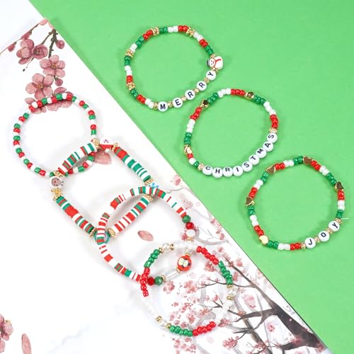 Ardorchid Halloween Bracelets for Women Pumpkin Ghost Steleton Bat Skull Beaded Stackable Stretchy Bracelet Rugby Thanksgiving Christmas Heishi Bracelets - color: Christmas Bracelets-4