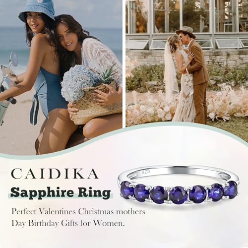 3.5mm Stackable Rings S925 Sterling Silver Created Birthstone & Cubic Zirconia Ring for Women Wedding Bands Anniversary Birthday Jewelry Size 6 to 10(with Box) - color: 09-Created Sapphire-Sep