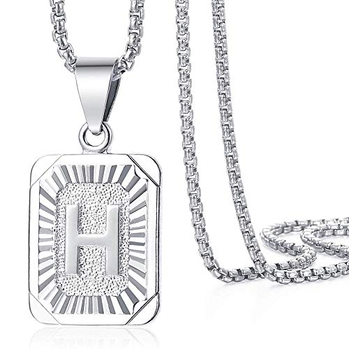 Trendsmax Initial Letter Pendant Necklace Mens Womens Capital Letter White Gold Plated A Z Stainless Steel Box Chain 22inch - style: H
