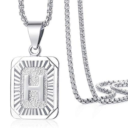 Trendsmax Initial Letter Pendant Necklace Mens Womens Capital Letter White Gold Plated A Z Stainless Steel Box Chain 22inch - style: H