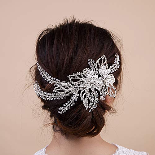 Women's Handmade Rhinestone Wedding Head Pieces | Crystal Bridal Hair Clips, Silver & Gold Wedding Party Hair Accessories - color: Silver