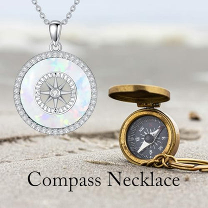 AOBOCO 2026 Graduation Gifts 925 Sterling Silver Compass Pendant Necklace High School College Graduation Jewelry Gifts for Women Daughter - style: C-White Opal
