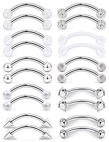 SCERRING 16G Eyebrow Rings Clear CZ Tragus Helix Rook Daith Earrings Lip Ring Barbell Body Piercing Jewelry Retainer 6mm 8mm 10mm - style: 20PCS - 10mm