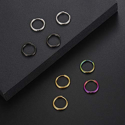Black Hoop Earrings for Men 8mm 10mm 12mm – Surgical Stainless Steel Hypoallergenic Mens Small to Medium Hoop Earrings Set (3 Pairs) - style: J:1pair,size:12mm,color:steel