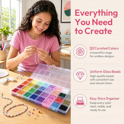 4800pcs 32 Color 4mm Glass Seed Beads for Bracelet Making with Storage Box | Glass Seed Beads for Bracelet Making Kit, Jewelry Making Supplies, Waist Beads, Friendship Bracelet Crafts
