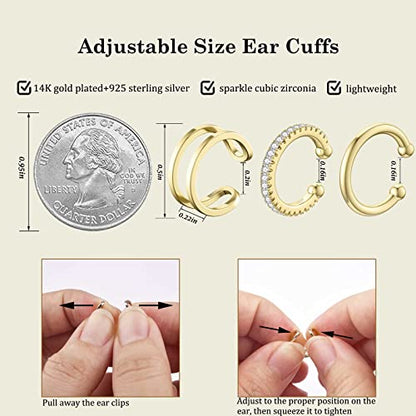 SEVENWELL Ear Cuffs for Women, Adjustable Non Piercing Cartilage Earrings | Adjustable Fit, Lightweight Comfort, Stackable Style, Sensitive-Ear Friendly, Daily & Party Wear - color: Style E-Gold-3 pcs