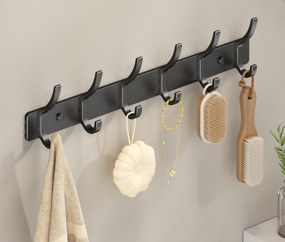 Necklace Holder Wall Hanging Organizer Stainless Steel Wall Mounted Jewelry Shelf with Hooks and Tray, Display Hanger for Kids, Girls and Women,6-Black - color: 6-Black