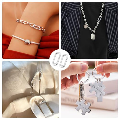 2 Pcs 925 Sterling Silver Necklace Enhancer Clasp,Hypoallergenic Pendant Enhancer Shortener,Spring Bail Pendant Connector for Necklaces, Bracelets, Anklets,Jewelry Making and Charm Holder Gift - color: Silver 0.25 x 0.52 inch