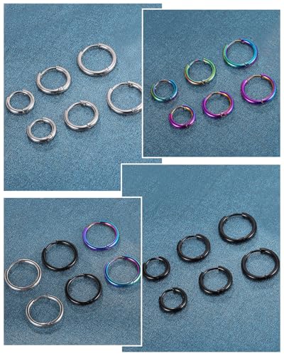 JELIEE 9 Pairs 316L Surgical Stainless Steel Small Hoop Earrings 8mm 10mm 12mm Hypoallergenic Thin Hoop for Men Women Huggie Hoop Earrings Cartilage Helix Lobes Multiple Piercing Jewelry