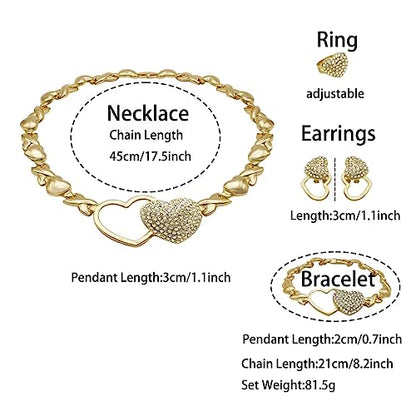 SYHOL Gold Jewelry Set 18K Gold Accessories for Women Jewelry Set Wedding Bridal Fashion Jewelry Sets Women Accessories Bracelets Earrings and Rings Sweetheart Gifts - color: X0091-Gold