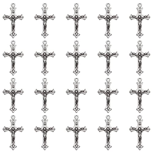 Weyuley 100pcs Antique Silver Plated Cross Charms Pendant DIY Bracelets Necklace Jewelry Making Craft Wholesale 37mmx21mm(A282)