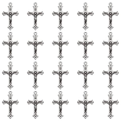 Weyuley 100pcs Antique Silver Plated Cross Charms Pendant DIY Bracelets Necklace Jewelry Making Craft Wholesale 37mmx21mm(A282)