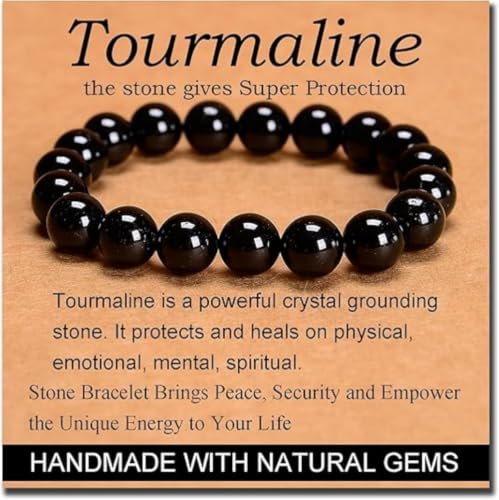Carnelian Bracelet - Stone of Luck,Stretch Natural Stone Crystal Beads Jewelry Gifts for Women Men Unisex - color: Black Tourmaline-Super Protection, size: 10mm