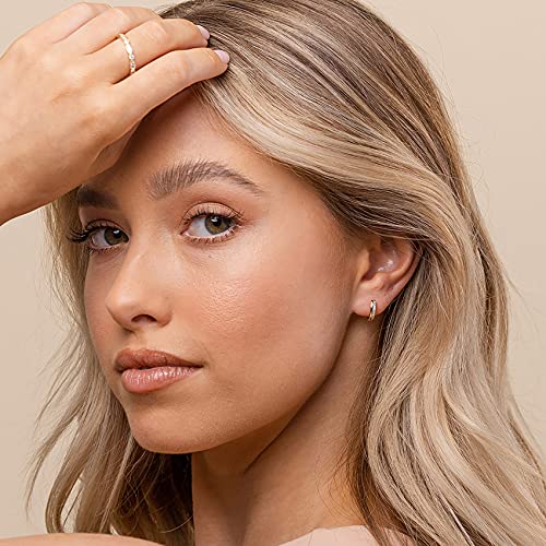 PAVOI 14K Gold Plated Cubic Zirconia Huggie Hoop Earrings for Women - 925 Sterling Silver Posts Small Round Huggies Stud Earrings for Women - style: Line