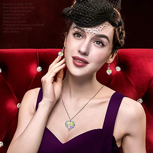 Kate Lynn Angel Wings Heart Necklaces for Women, White Gold Plated - color: Aurore Boreale