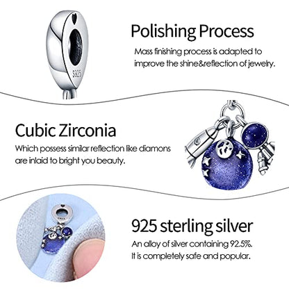 Pandach 925 Sterling Silver Charms for Bracelets and Necklaces Travel Round The World Beads Charms Relaxation Dangle Pendant,Jewelry Beads Gifts for Women - style: Travel Round The Space Charm