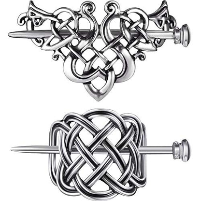 WILLBOND 2 Pieces Viking Celtic Hair Clips Hairpins Viking Silver Hairs Stick Celtic Knot Jewelry Hair Clips for Ladies or Women - color: Traditional