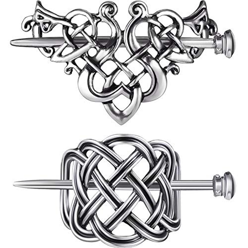 WILLBOND 2 Pieces Viking Celtic Hair Clips Hairpins Viking Silver Hairs Stick Celtic Knot Jewelry Hair Clips for Ladies or Women - color: Traditional