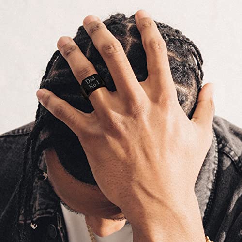 GoldChic Jewelry Personalized Signet Rings Men Women, Stainless Steel Custom Photo Bold Square/Oval Monogram/Old English Initial Pinky Stacking Statement Ring in Black/Silver/Gold (Size 7-14) - color: Black-Custom - Square