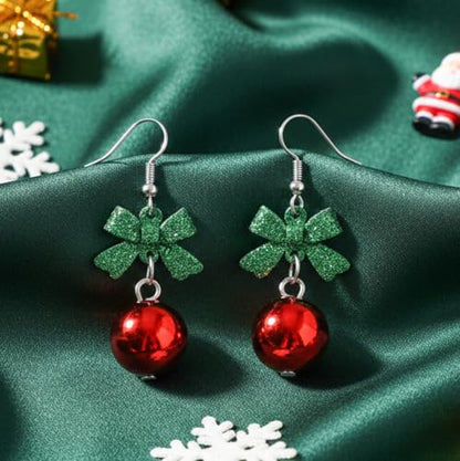 Gold Bow Earrings for Women, Long Tassel Chain Drop Earrings, Trendy Small Bow Earrings, Ribbon Waterfall Dangling Earrings, Pearl Bow Earrings, Sparkly Elegant Bowknot Preppy Jewelry Gifts for Women - color: T-Christmas2