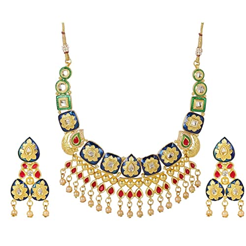 Efulgenz Indian Wedding Antique Crystal Faux Pearl Necklace Set for Women - color: Gold Multi