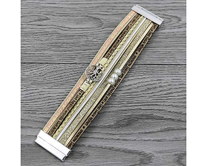 Fesciory Leather Wrap Bracelet for Women, Boho Western Layered Cuff Jewelry | Stackable Bracelets, Easy-On Clasp, Daily Wear, Pairs with Boho Western Outfits, Gift for Women - color: Beige2