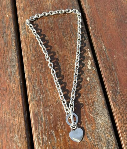 WangGao Elegent Love Stainless Steel Link Chain Blank Heart Charms Necklace for Women Toggle Clasp Closure - color: Silver, size: 23.5inches