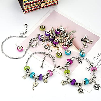 tiggell 5pcs Chain Bracelets Kit Silver Plated Snake Chain with Heart Lobster European Charm Bracelet for Christmas DIY Women Jewelry Findings Bracelet Making - color: silver