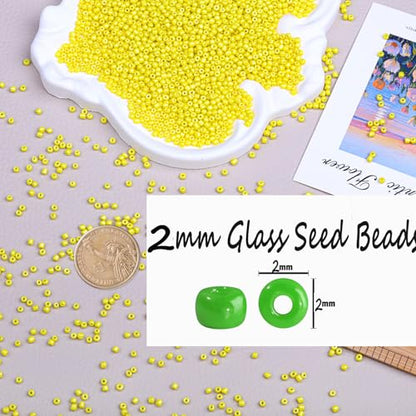 2mm Glass Seed Beads Bulk, Yellow 12/0 Tiny Round Seed Bead, Small Mini Pony Craft Beads for Bracelet Necklace Wrist Jewelry Making Beading Weaving DIY Crafts Supplies - color: Yellow
