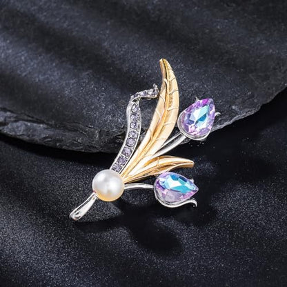 Flower Brooch for Women Rhinestone Pearl Zirconia Flower Lapel Pin Birthday Holiday Gift for Mother Wife Girlfriend - color: 12 Tulip