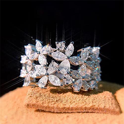 925 Sterling Silver Shiny Full Diamond Ring 18K Gold Flower Cocktail Rings Teardrop Cubic Zirconia Promise Rings CZ Flower Diamond Ring Eternity Engagement Wedding Band Ring for Women Z.2 (US Code 10) - size: US Code 10