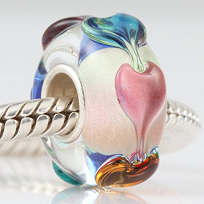 Lampwork Murano Charm 925 Sterling Silver Glass Bead Flower Pendant Leaf for DIY Charms Bracelet