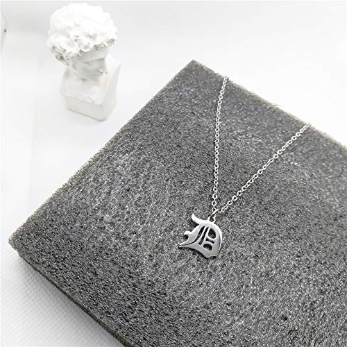 Old English Initial Alphabet Letter Necklace - style: D-Silver