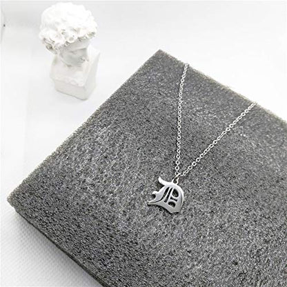 Old English Initial Alphabet Letter Necklace - style: D-Silver