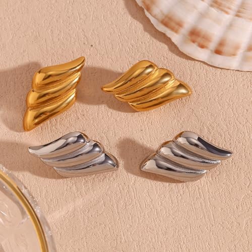 Jean Beau Chunky Gold Stud Earrings for Women Trendy Gold Plated Dangle Drop Prom Birthday Fashion Office Jewelry Gift - color: Silver Wing