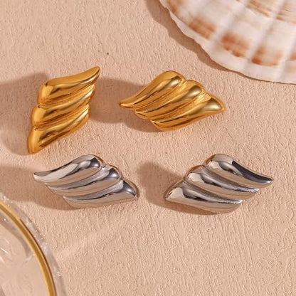 Jean Beau Chunky Gold Stud Earrings for Women Trendy Gold Plated Dangle Drop Prom Birthday Fashion Office Jewelry Gift - color: Silver Wing