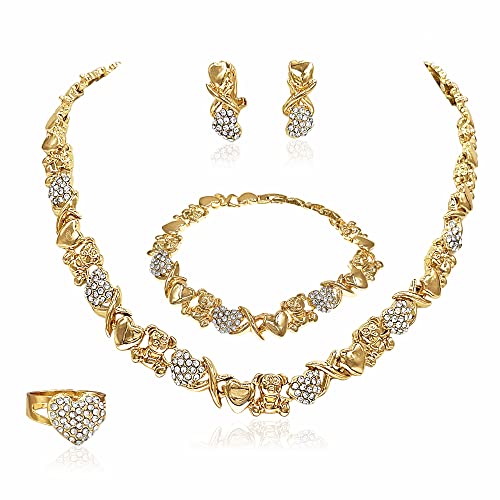 SYHOL Gold Jewelry Sets for Women 18K Gold/Silver Filled Jewelry Necklace Set Wedding Bridal Fashion Jewelry Sets Women Accessories Bracelets Earrings and Rings Sweetheart Gifts - color: GX0033