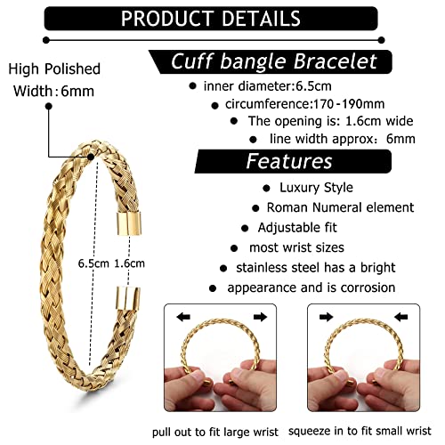 3pcs/set Classical Handmade Braiding Bracelet Hip Hop Men Pave CZ Leopard Head Roman Numeral Bracelet Stainless Steel Jewelry - color: 3pcs C Crwon Gold